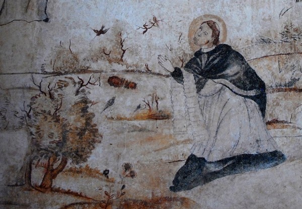 St. Francis appearing to St. Anthony in Arles, detail - Upper cloister walk murals