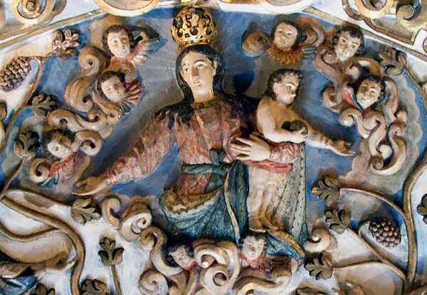 St. Dominic family tree, top; Our Lady of the Rosary, closeup - Sotocoro