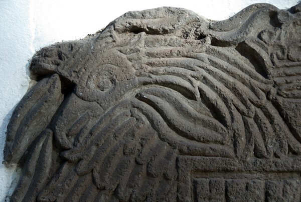 Capilla Real, right tower base relief, Charles V escutcheon, detail - Capilla Real, left & right tower base reliefs