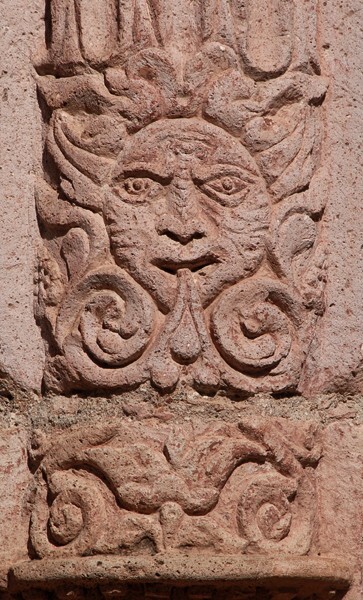 Victoria, Guanajuato, San Juan Bautista, façade portal pillar base - Guanajuato
