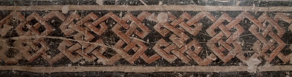 Upper cloister walk, arabesque dado mural - San Francisco, façade, portería, cloister & murals