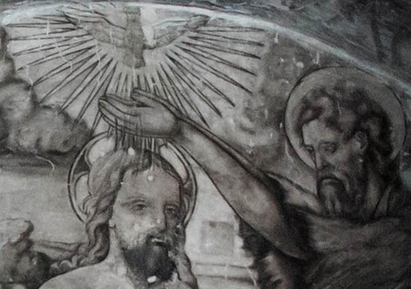 Baptistry mural, detail - San Andrés, grisaille murals: baptistry, sala profundis & refectory