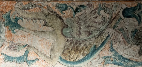 Nave dado, mural grotesque - San Miguel Arcángel, nave, apse, & sotocoro murals