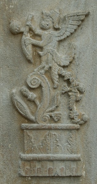 San Miguel Arcángel, façade portal, right pilaster relief - Pomacuarán, Michoacán