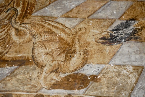 E wall mural, Nativity of the Virgin, detail, demon - Camarín de la Virgen