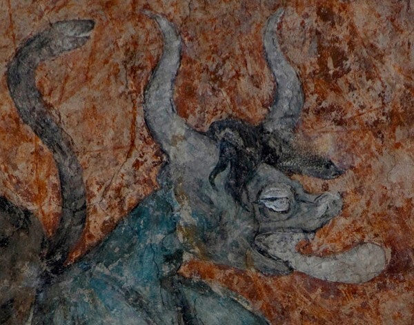 Santa María, S wall mural, Damnation, detail, Devil - Santa María, South nave wall murals