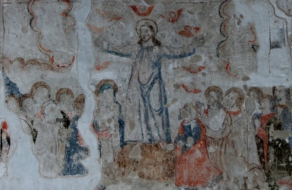 Capilla abierta, N chancel wall mural, Ascension of Christ - San Esteban, capilla abierta