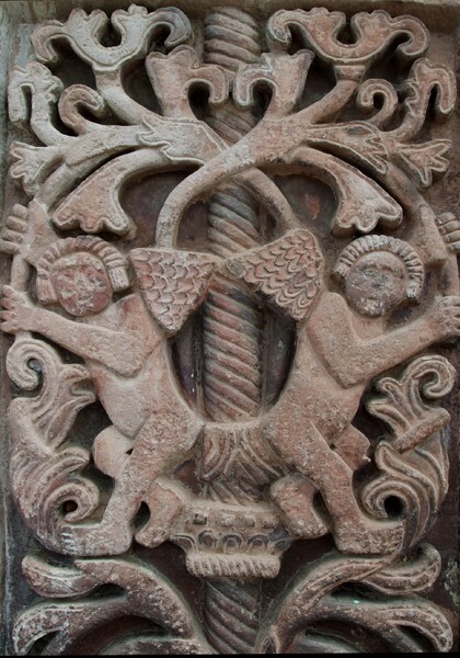 Façade portal, left pilaster relief, detail - Santiago Apóstol