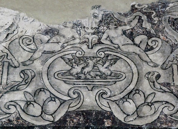 Upper cloister walk, frieze mural - San Nicolás de Tolentino, cloister & stairwell murals