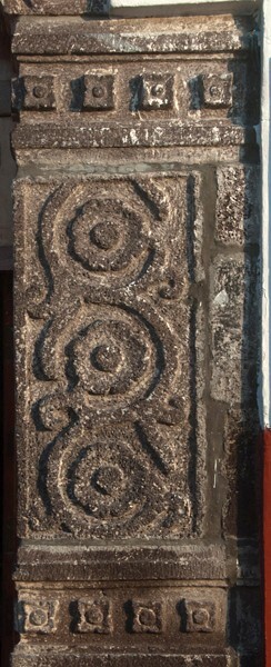 San Juan Bautista, façade portal, right pilaster - Teacalco, México