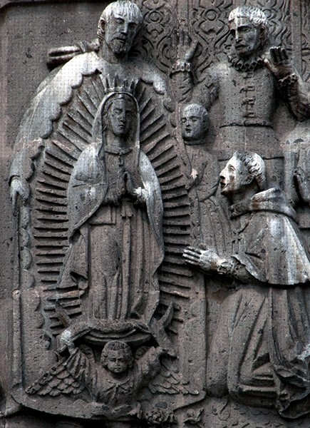 Façade, second tier, central relief, Third Visitation, detail - Nuestra Señora de Guadalupe