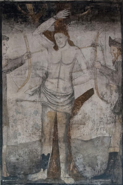 Upper cloister walk mural, St. Sebastian - San José