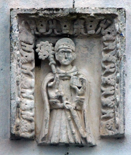 15_San Bernardo, Hidalgo, San Bernardo, façade relief closeup - Saints: A Hagiological Reference