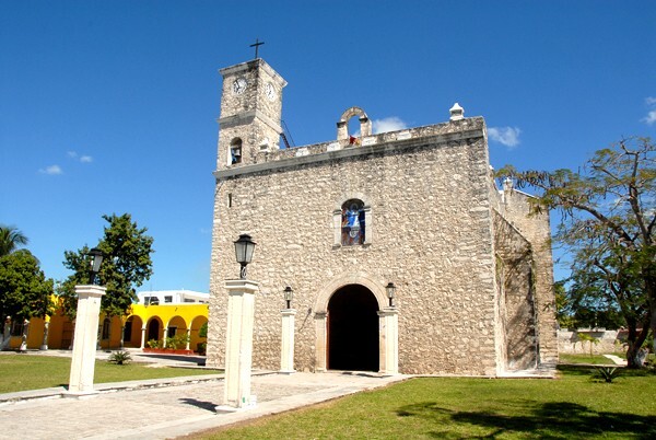 La Merced, façade, bell-tower & portería - Champotón, Campeche