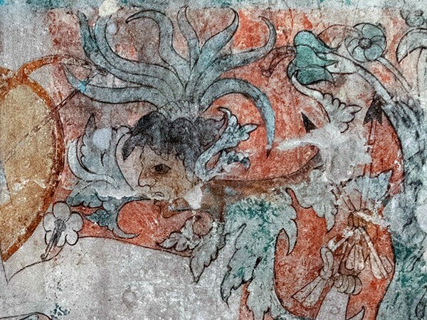 Ixmiquilpan, Hidalgo, San Miguel Arcángel, South nave mural, centaur  - Battle scene