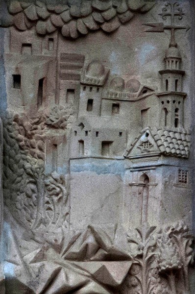 Façade, second story central relief, Our Lady of Solitude, detail - La Soledad