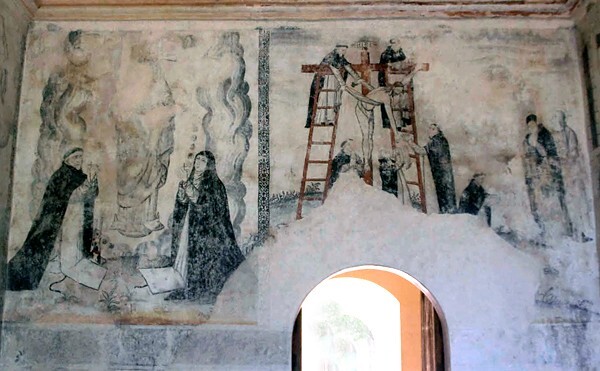 San Juan Bautista, vestibule, E, wall frescos - San Juan Teitipac, Oaxaca