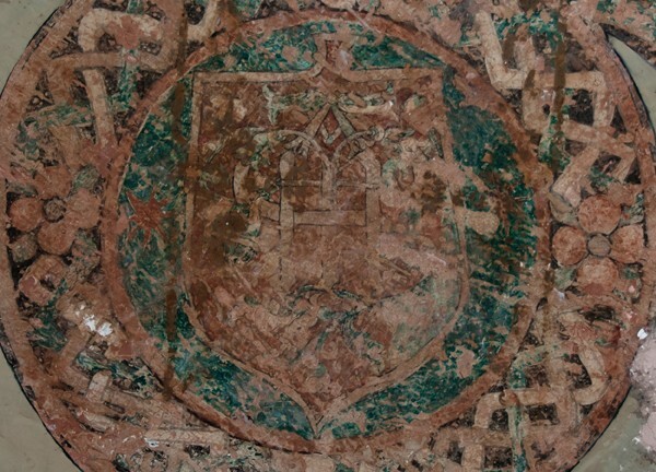 La Asunción, choir loft, mural roundel, Christogram - Yautepec, Morelos