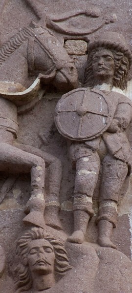 Santiago Apóstol, upper façade, St. James the Moor Slayer, detail - Tuxpan, Michoacán