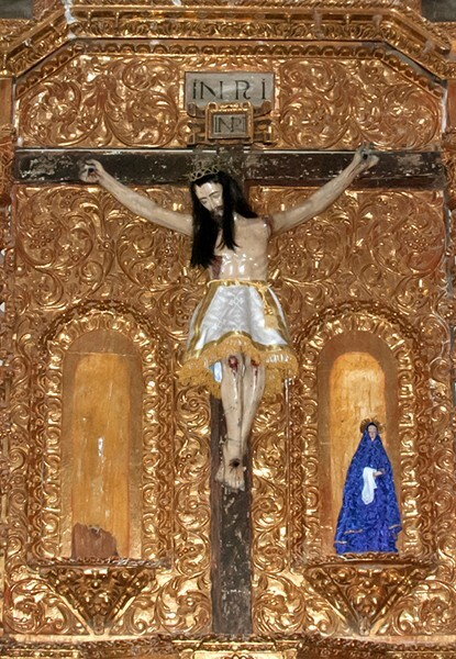 Santa María, nave La Pasión retablo, Crucifixion - Chiconautla, México