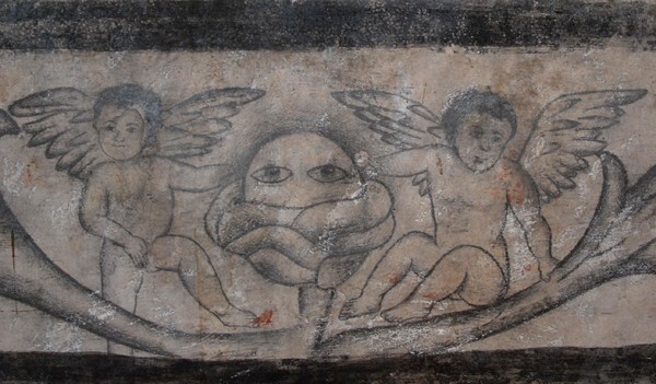 Upper cloister walk, dado mural grotesque - San José