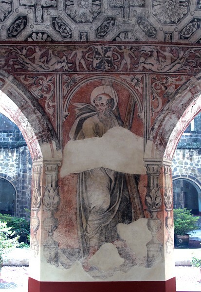 W arcade pier mural - San Juan Bautista, lower cloister walk, S & W arcades, pier murals
