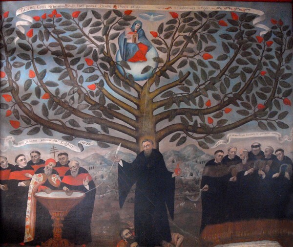 Patio stairwell mural, Lineage of St. Augustine - ex-Hacienda Santa Mónica