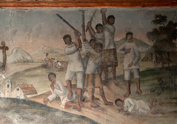 La Purísima Concepción, portería mural, Tlaxcalan boy heros Martyrdom - Ozumba, México
