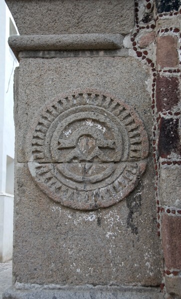 San Miguel Arcángel, North atrial gate right pilaster rosette - Coatlinchán, México