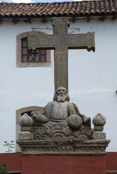 San Juan Bautista, atrial cross & separate relief of God the Father - Cuanajo, Michoacán