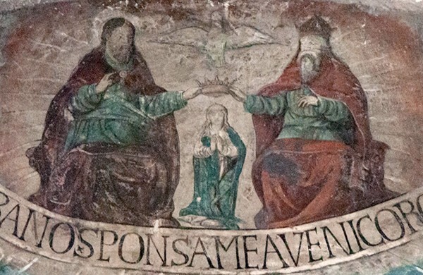 Detail (top center) - Cloister Stairwell Mural, Death of The Virgin