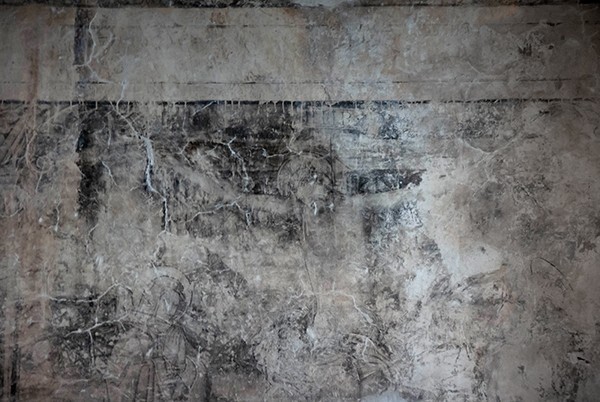 Refectory mural, Crucifixion, detail - San Andrés, grisaille murals: baptistry, sala profundis & refectory