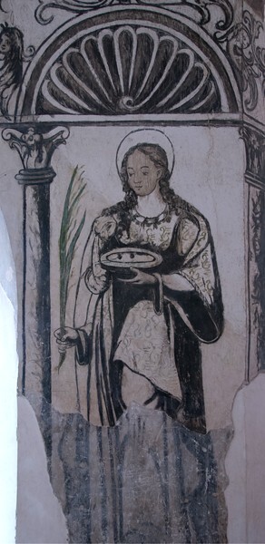 Santo Domingo, lower cloister walk pier mural, St. Lucy - Oaxtepec, Morelos