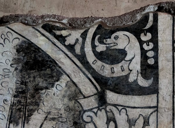 Upper cloister walk, mural detail, St. Helen - San Juan Bautista