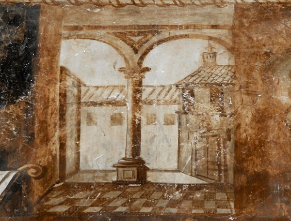 E wall mural, Nativity of the Virgin, detail, window - Camarín de la Virgen