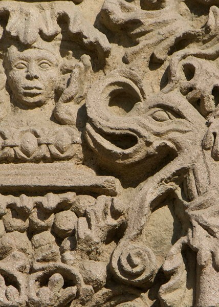 Chancel arch, left pilaster detail - San Luis Obispo, capilla abierta