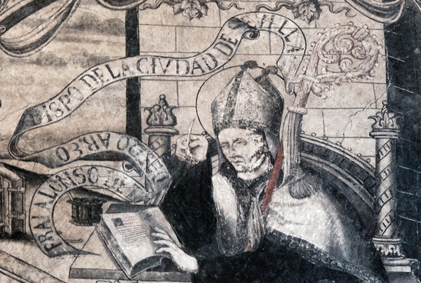 Top tier, central figure mural, detail - West wall murals