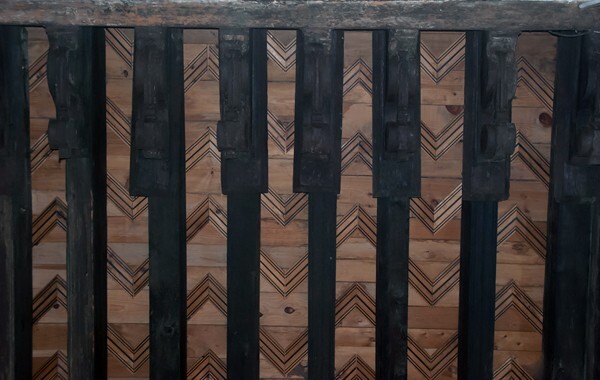 La Asunción de María, nave alfarje ceiling with zapatas - Acaxochitlán, Hidalgo