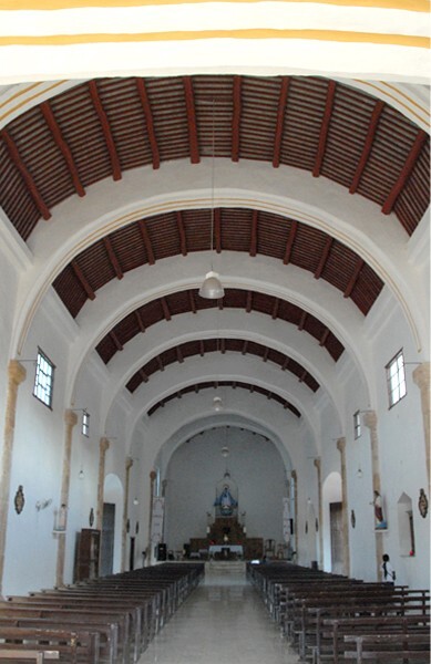 La Asunción, nave, log vault - Bolonchén de Rejón, Campeche