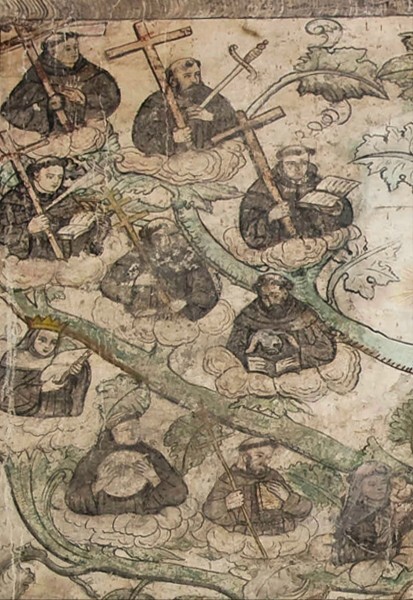 Portería mural, genealogical tree of St. Francis, detail - San Miguel Arcángel
