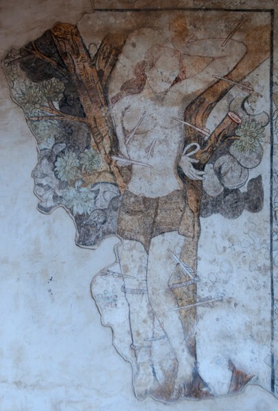 San Francisco, portería, capilla abierta mural, St. Sebastian - Tepeyanco, Tlaxcala