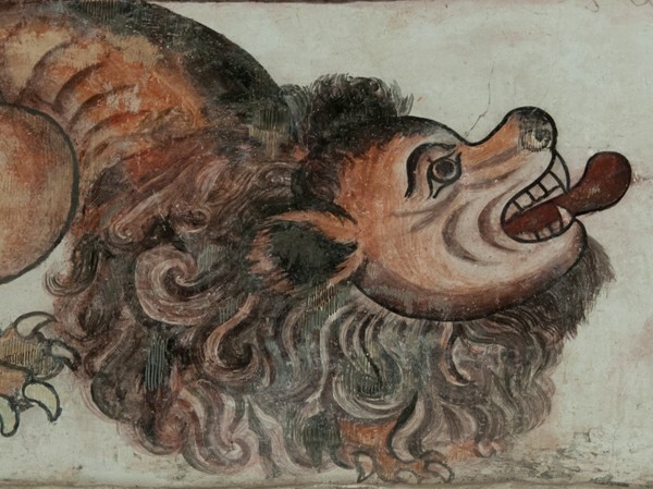 Cloister portal, mural closeup - San Juan Bautista, cloister & murals