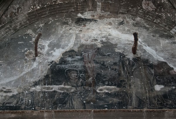 San Francisco, sanctuary mural, Crucifixion - San Francisco Totimehuacán (ruins), Puebla