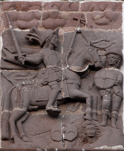 Santiago Apóstol, upper façade relief, St. James the Moor Slayer - Tuxpan, Michoacán