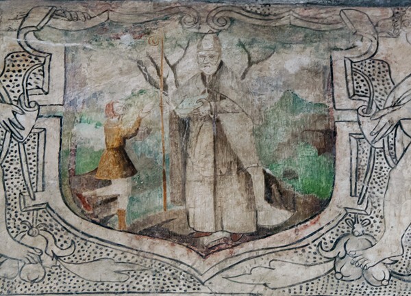 Bishop with staff - San Juan Evangelista, lower cloister walk, frieze mural cartouches