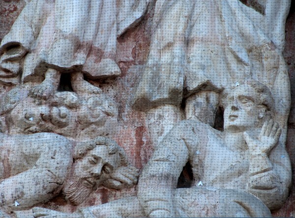 La Transfiguración de Cristo, façade, main portal relief detail - La Transfiguración de Cristo