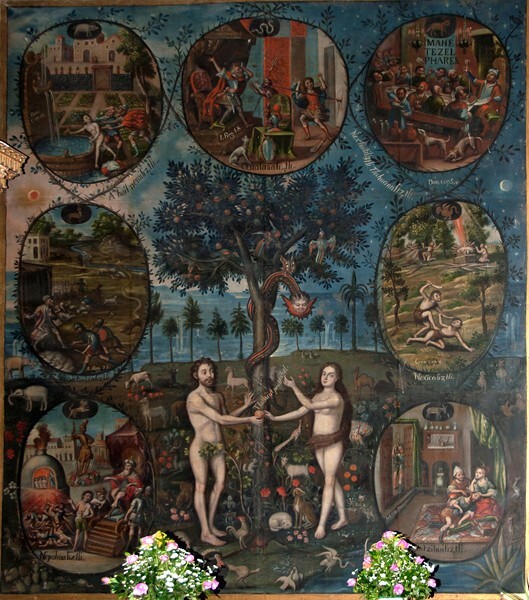 Santa Inés, sanctuary painting, Adam & Eve - Santa Inés, Tlaxcala