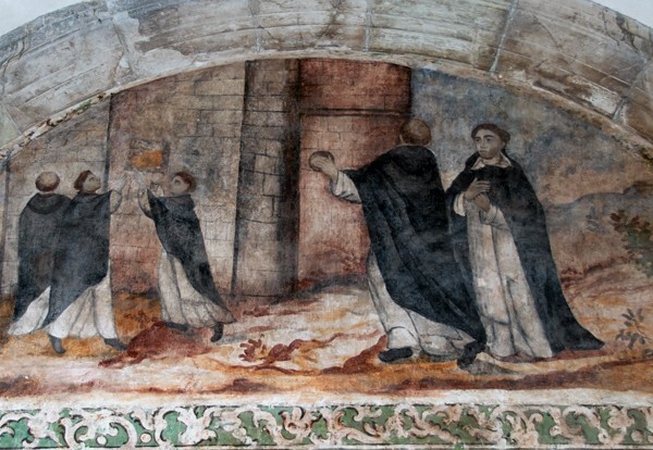 Upper cloister walk, lunette mural, Scene from the Life of St. Dominic - Cloister