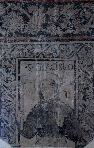 La Asunción, lower cloister walk pillar mural, St. Francis - Yautepec, Morelos