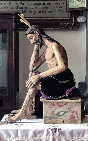 Santa María, nave sculpture, Our Lord of the Cane, side view - Santa María Atlihuetzía, Tlaxcala